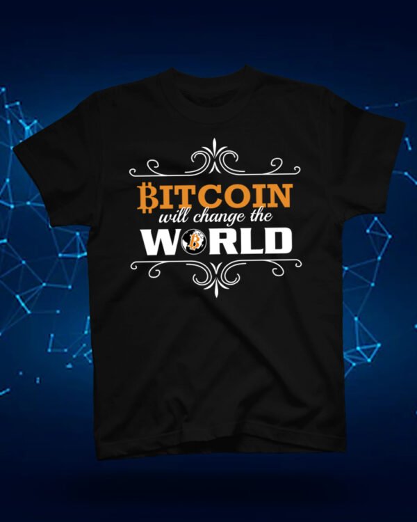 100 % Cotton Crypto Shirt "Bitcoin Will Change the World" Black - Large