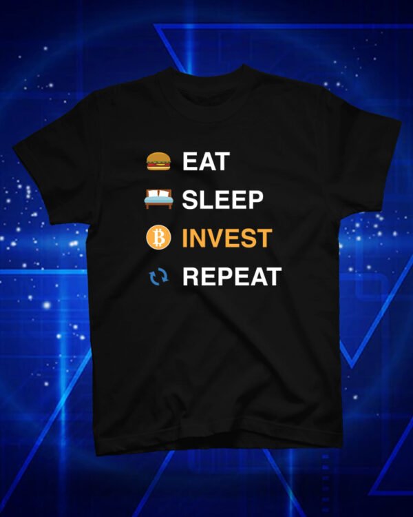 100 % Cotton Crypto Shirt "Eat Sleep Invest Repeat" Black - Large